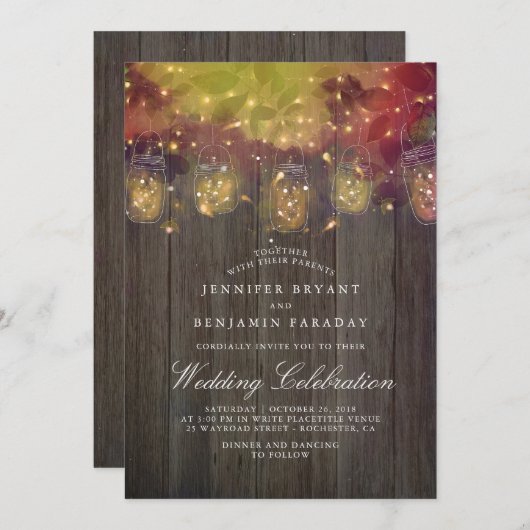 Dromerige Firefly Lights en Mason Jar rustieke bru Kaart (Voorkant / Achterkant)