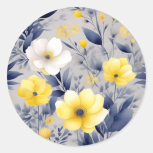 Dromerige Gele en Grijze Waterverf Bloemen Ronde Sticker