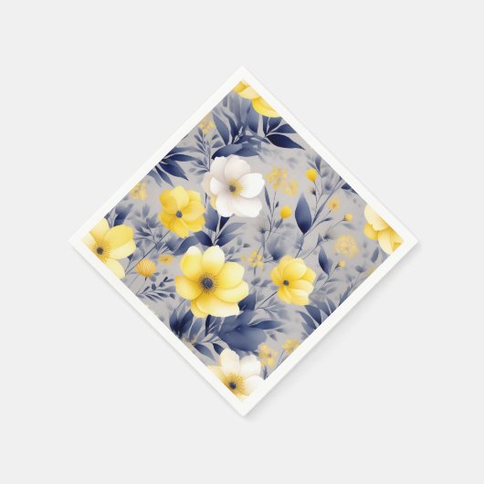 Dromerige Gele en Grijze Waterverf Bloemen Servet (Hoek)