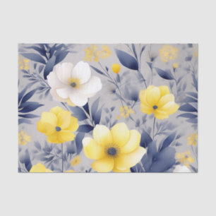 Dromerige Gele en Grijze Waterverf Bloemen Tissuepapier