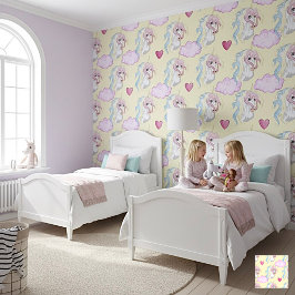 Dromerige Gele Pastel Eenhoorn Slaapkamer Decorati Behang