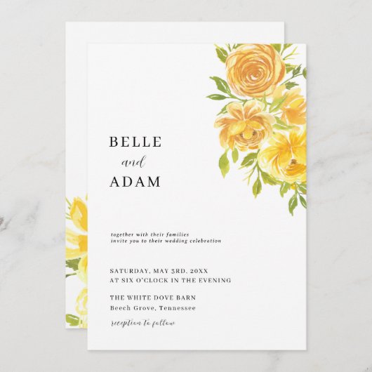 Dromerige gele roos bruiloft kaart (Voorkant / Achterkant)