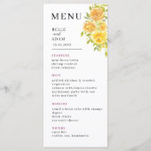 Dromerige gele roos bruiloft menu (Voorkant)