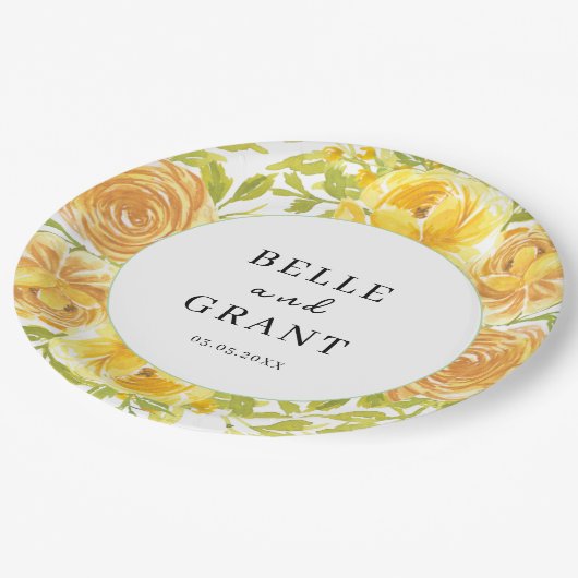 Dromerige gele roos bruiloft papieren bordje (Gekanteld)