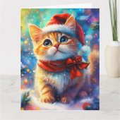 Dromerige Ginger Kitten in Santa Hat Waterverf Kaart (Voorkant)