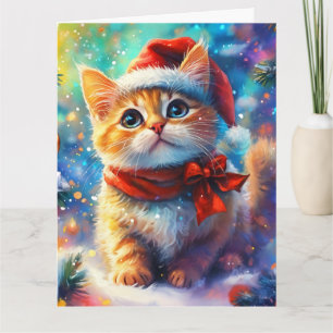 Dromerige Ginger Kitten in Santa Hat Waterverf Kaart