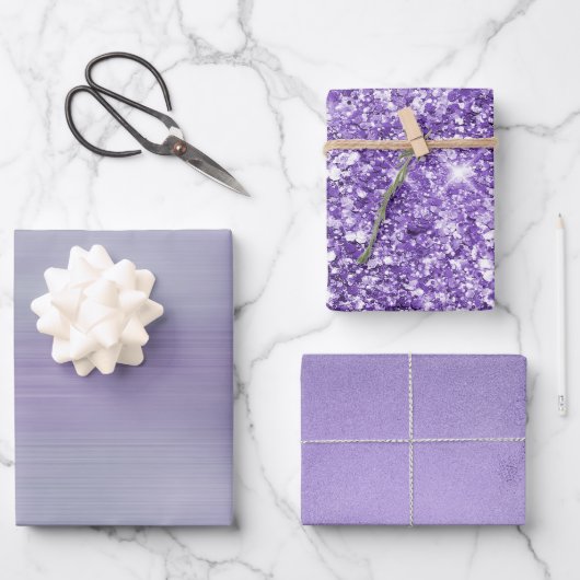 Dromerige Glam Paarse Lavendel Glitter Verjaardag Inpakpapier Vel (Voorkant)