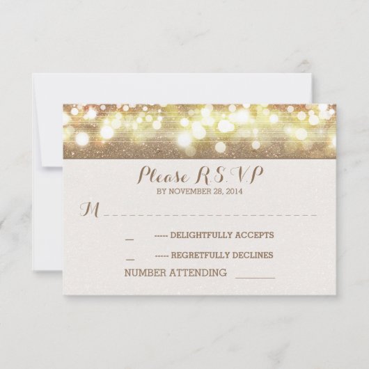 dromerige glitter string lichten romantische bruil RSVP kaartje (Voorkant)