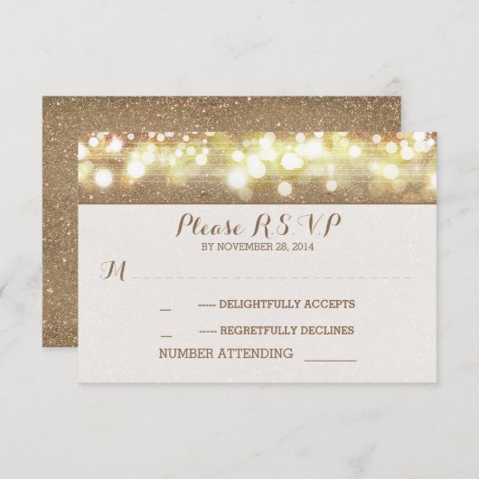 dromerige glitter string lichten romantische bruil RSVP kaartje (Voorkant / Achterkant)