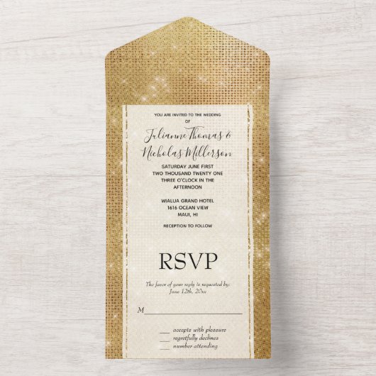 Dromerige Glitzy Goud Sparkle Bruiloft All In One Uitnodiging (Binnen)