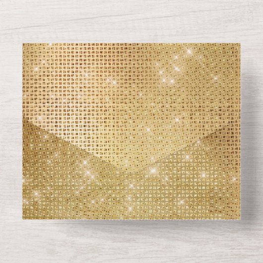 Dromerige Glitzy Goud Sparkle Bruiloft All In One Uitnodiging (Achterkant)