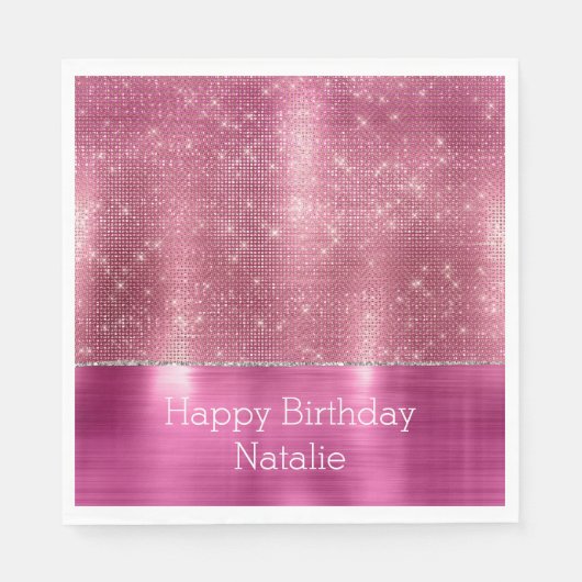Dromerige Glitzy Pink Silver Sparkle Servet (Voorkant)