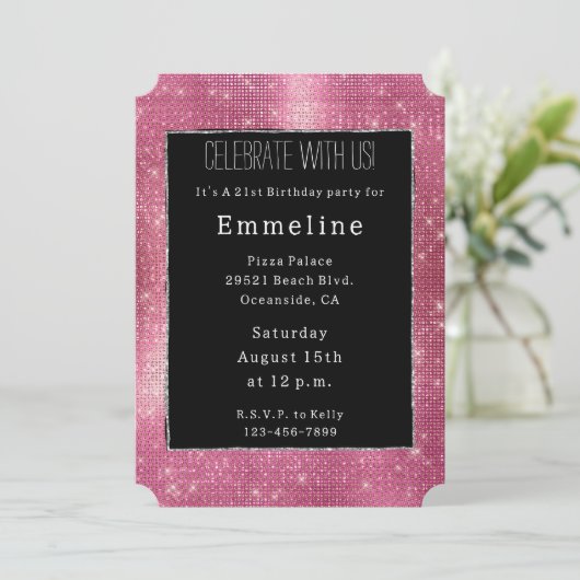 Dromerige Glitzy Roze Zwart Zilver Sparkle Kaart (Staand voorkant)