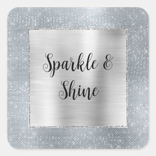 Dromerige Glitzy Silver Sparkle Vierkante Sticker (Voorkant)