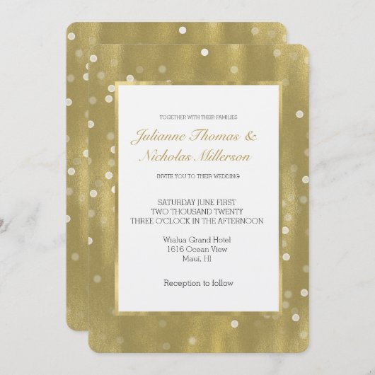 Dromerige Goud en Witte Confetti Bokeh Bruiloft Kaart (Voorkant / Achterkant)