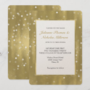 Dromerige Goud en Witte Confetti Bokeh Bruiloft Kaart