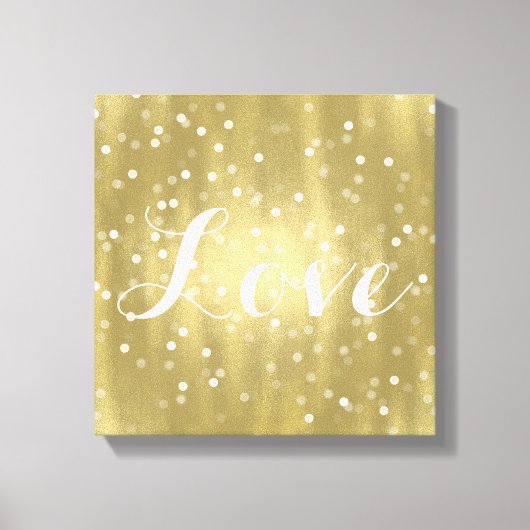 Dromerige Goud en Witte Confetti Bokeh Liefde Canvas Afdruk (Voorkant)