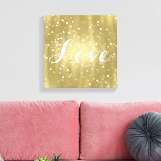 Dromerige Goud en Witte Confetti Bokeh Liefde Canvas Afdruk (Insitu (Woonkamer))