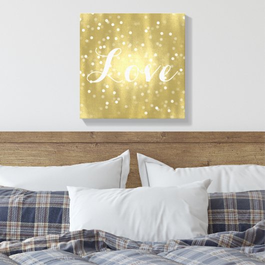 Dromerige Goud en Witte Confetti Bokeh Liefde Canvas Afdruk (Insitu (Slaapkamer))