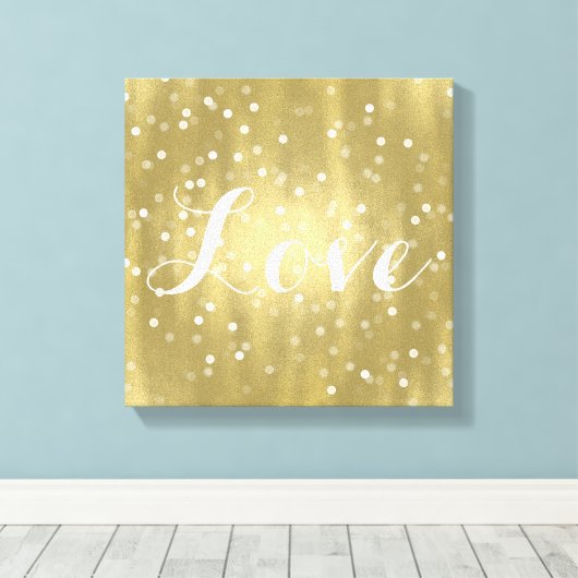 Dromerige Goud en Witte Confetti Bokeh Liefde Canvas Afdruk (Insitu (Houten vloer))
