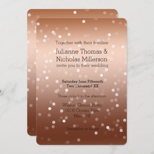 Dromerige Gouden Brons en Witte Bokeh Bruiloft Kaart (Voorkant / Achterkant)