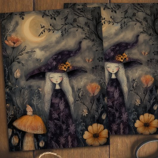 Dromerige grillige Halloween Witch Decoupage Tissuepapier