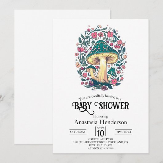 Dromerige grillige paddenstoel Baby shower Kaart (Voorkant / Achterkant)