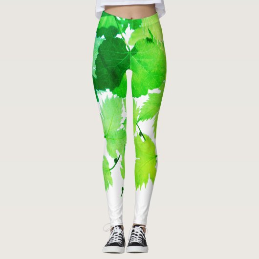 Dromerige Groene Wijnstok Bladeren Leggings (Voorkant)