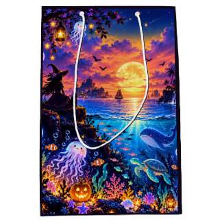 Dromerige Halloween Oceaan Zak met Touwsluiting, M Medium Cadeauzakje