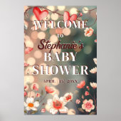Dromerige harten en bloemen Baby shower Welkom Poster (Voorkant)