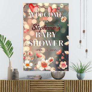 Dromerige harten en bloemen Baby shower Welkom Poster