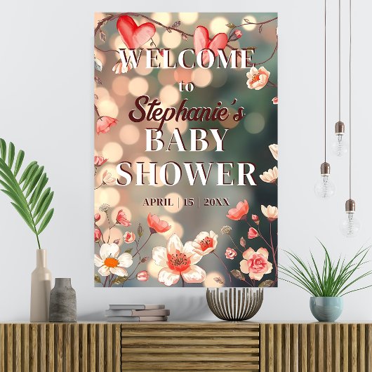 Dromerige harten en bloemen Baby shower Welkom Poster