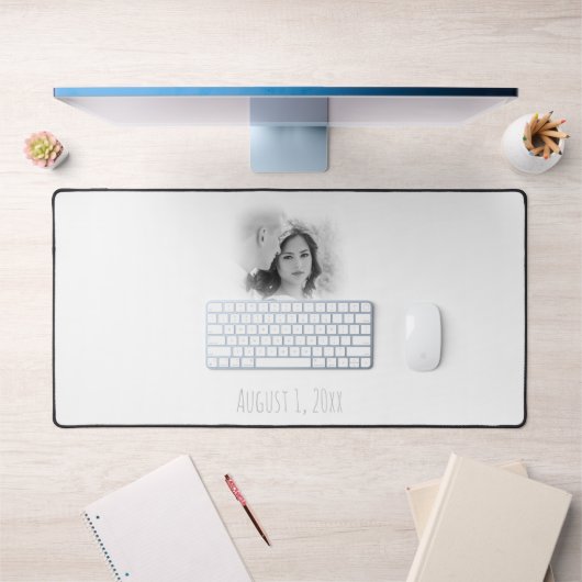 Dromerige Hazy Zwart-wit bruiloft Pic en Datum Bureaumat (Kantoor 1)