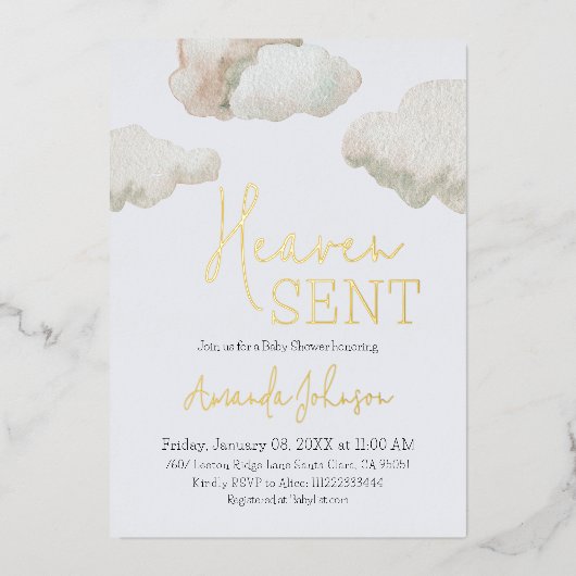 Dromerige hemel stuurde Blue Boy Baby shower Folie Uitnodiging (Voorkant)