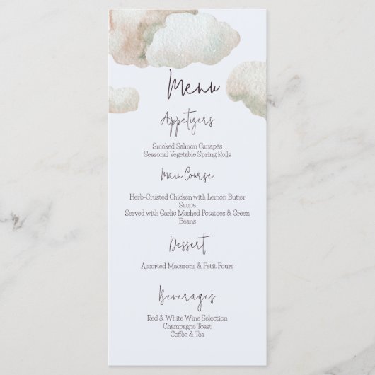 Dromerige hemel stuurde Blue Boy Baby shower Menu (Voorkant)