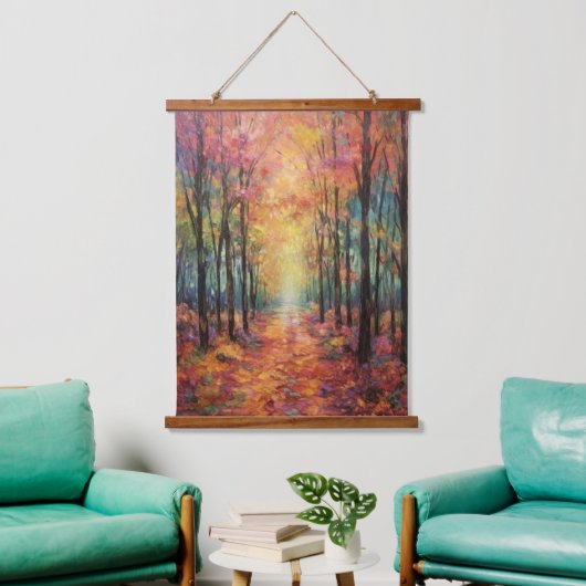 Dromerige Herfst Forest Walk Fine Art Hangend Wandkleed (Woonkamer)