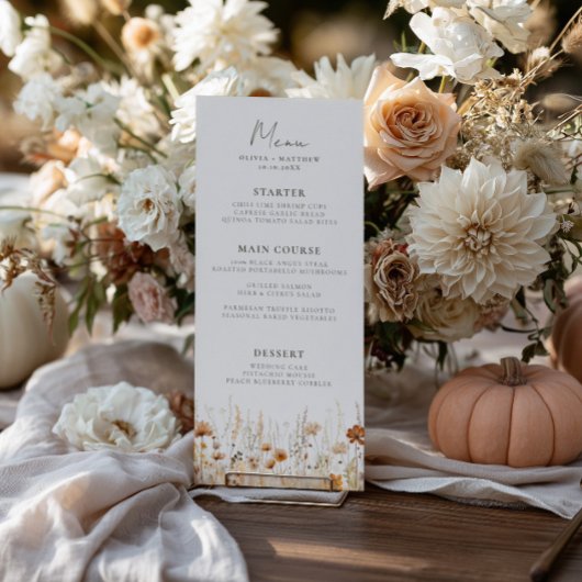 Dromerige herfst wilde bloemen bruiloft menu