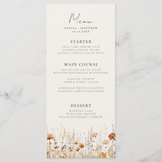 Dromerige herfst Wildflower bruiloft Menu (Voorkant)