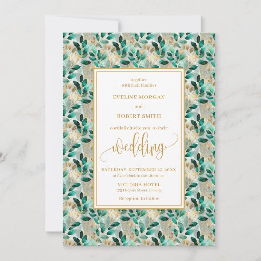 Dromerige Hunter Green Gold Greenery Wedding Uitno Kaart (Voorkant)