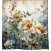 Dromerige Indigo Wind-doorwaaide Bloemenkunst Douchegordijn (Voorkant)