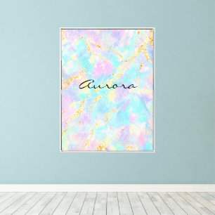 Dromerige Iridiserende Opal Marmer Glanzend Goud F Canvas Afdruk