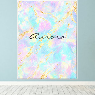 Dromerige Iridiserende Opal Marmer Glanzend Goud F Canvas Afdruk