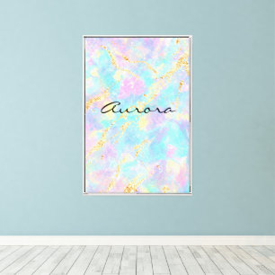 Dromerige Iridiserende Opal Marmer Glanzend Goud F Canvas Afdruk
