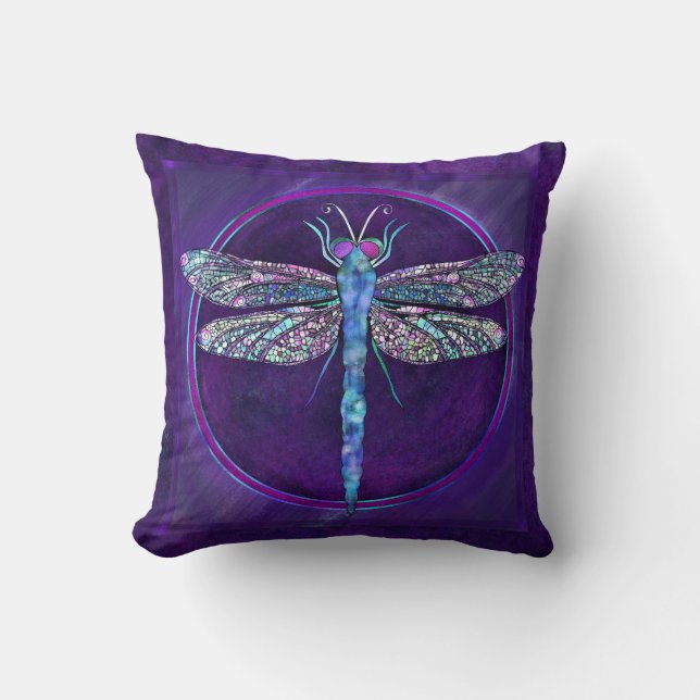 Dromerige Jewel-toned Dragonfly Square Pillow Kussen (Voorkant)