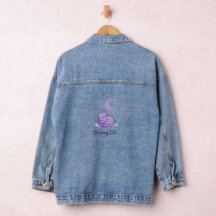 Dromerige Kat Denim Jas | Mooie Paarse Kat Maan