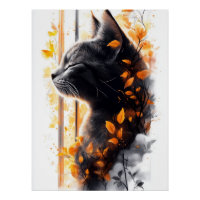 Dromerige kat in een herfstbries bij het raam