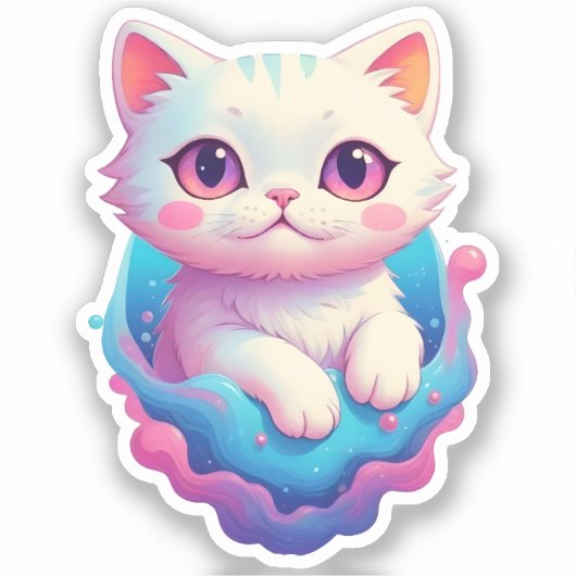 Dromerige Kat in Pastel Paradijs Sticker (Voorkant)