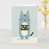 Dromerige kat kunst verjaardagskaart kaart (Gele Bloem)