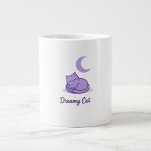 Dromerige Kat Maan Koffiemok | Cute Paarse Kat Cad