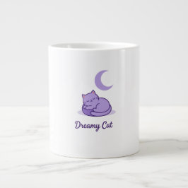 Dromerige Kat Maan Koffiemok | Cute Paarse Kat Cad Grote Koffiekop